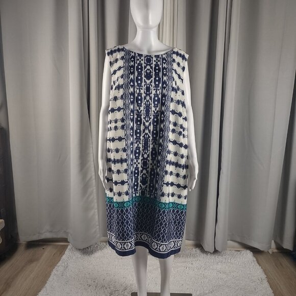 Madison Leigh Womens Blue Ivory Green Lined, Back Zip Dress Size 20W - Picture 2 of 11